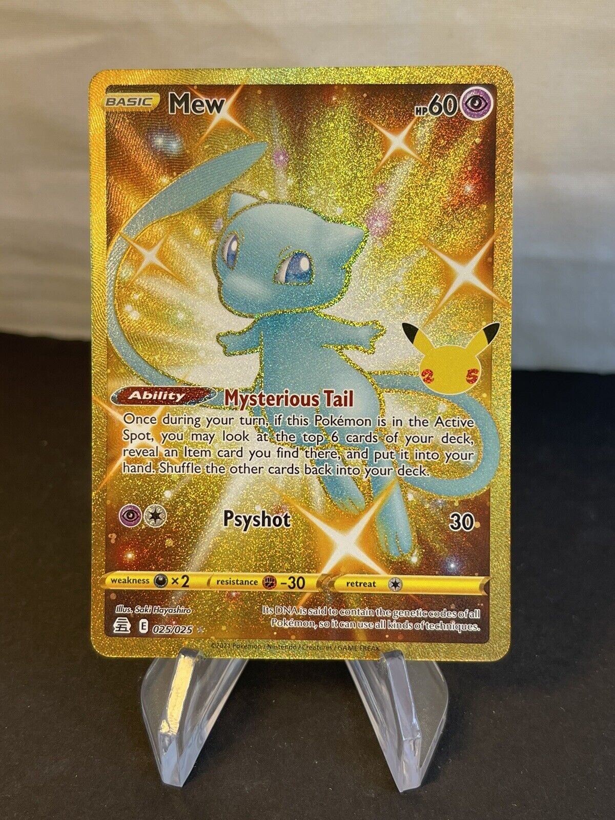 Mew Shiny 25th Anniversary Gold Metal Pokemon Card 