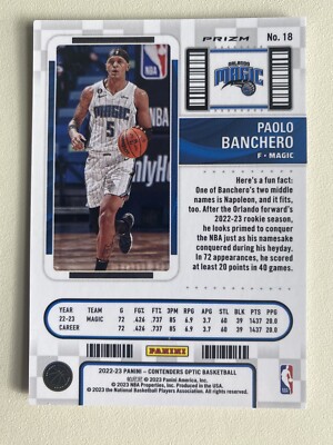 2022-23 Contenders Optic Paolo Banchero Rookie Ticket RC Red Prizm