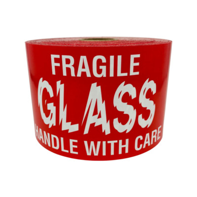 3x5 Fragile (Broken) Glass Handle Care  Adhesive Labels 1 Roll of 300 Labels