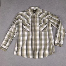 Cowboy Hardware Shirt Mens XL White Plaid Pearl Snap Western Button Cotton
