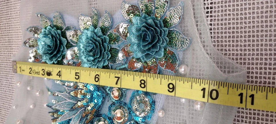 Niñas Vestido Sirena Lentejuelas Joyas Adornado Azul Aqua Glamoroso Vestido Disfraz Foto 4 de 4