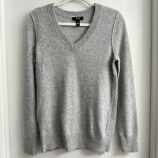  178 AQUA CASHMERE 100 Cashmere Women's Small Soft Knit Sweater Gray Ribbed
