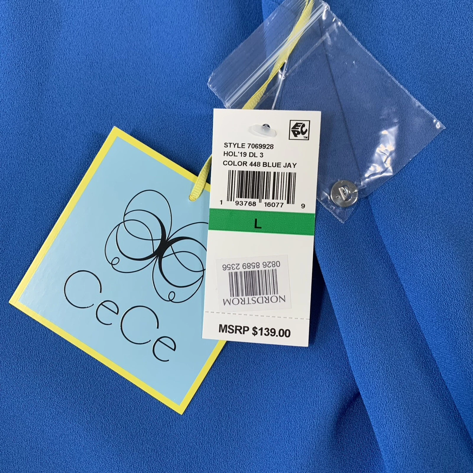 VETEMENTS Abito donna CeCe Blue Jay Shift taglia large pieghettato accenti volant NUOVO NUOVO CON ETICHETTE