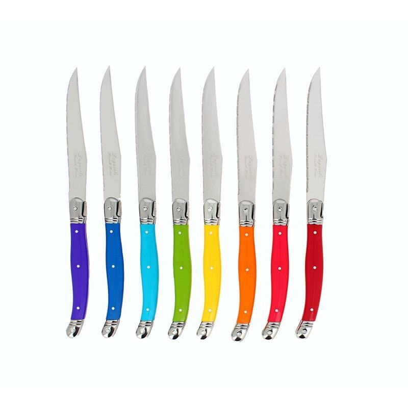 French Home Set of 8 Laguiole Steak Knives, Rainbow Colors - Silver