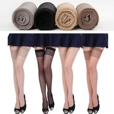 Women Glossy Ultra-thin Shiny Sheer Lace Top Thigh High Silk Stockings Hold Up  