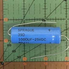 1000uF 25v Sprague Axial Electrolytic Capacitor 39D108G025GL6 19mmx54mm Audio