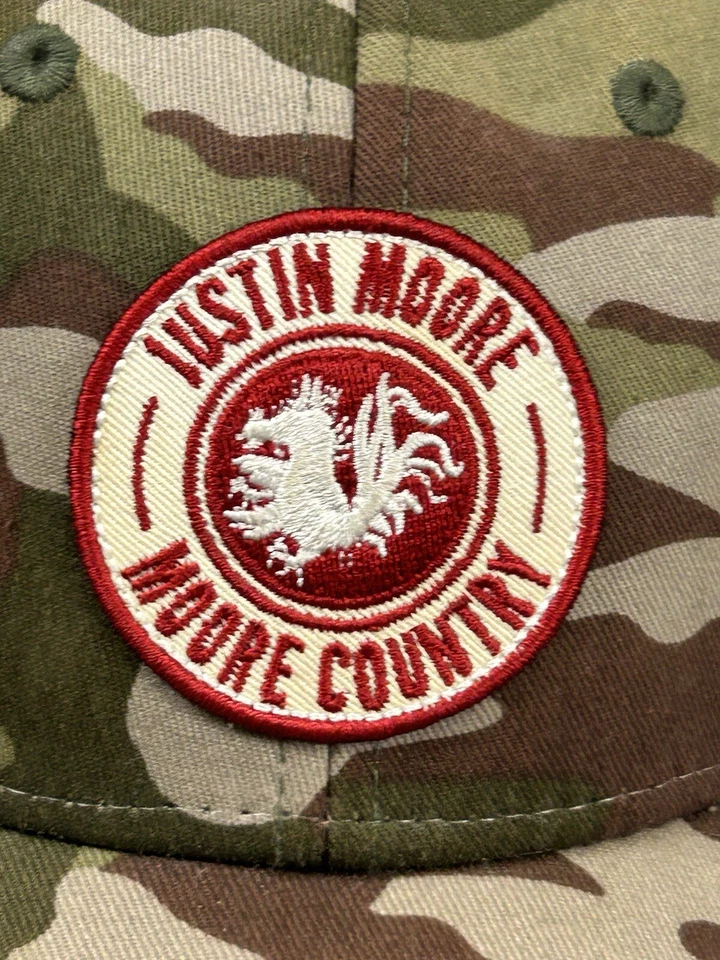Justin Moore Trucker Baseball Snap Back Hat Adult Camo Moore Country Logo - Image 2 of 4