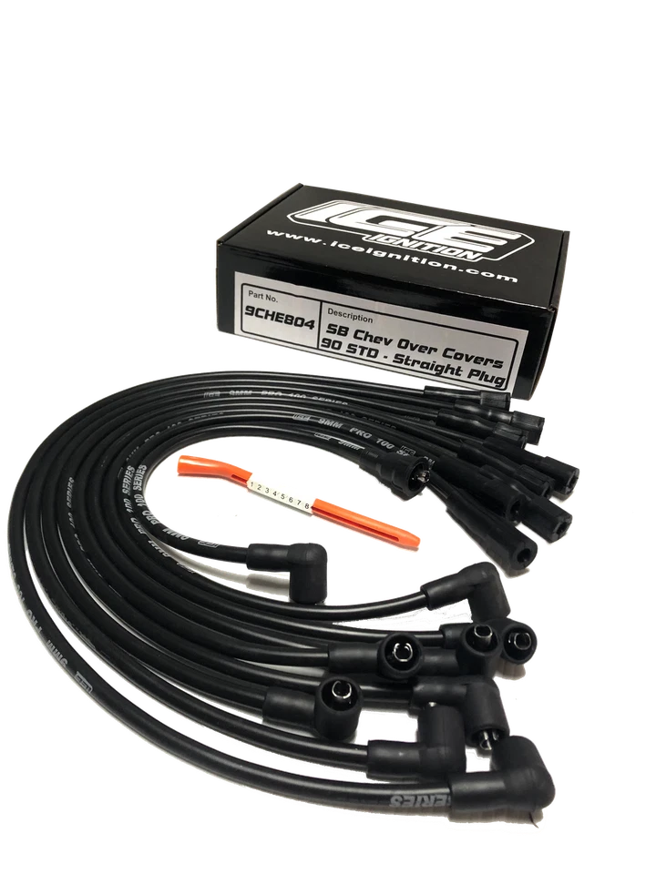 ICE PRO 100 9mm Spark Plug Leads SB CHEV Over R/Cover 90 STD Female Cap Black - Image 2 of 4