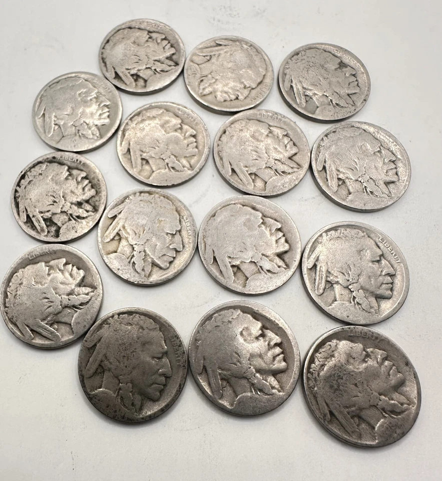 Lote de 15 monedas de Estados Unidos de colección Buffalo Nickels 1913-1938 sin fecha Fast Sh Foto 2 de 2