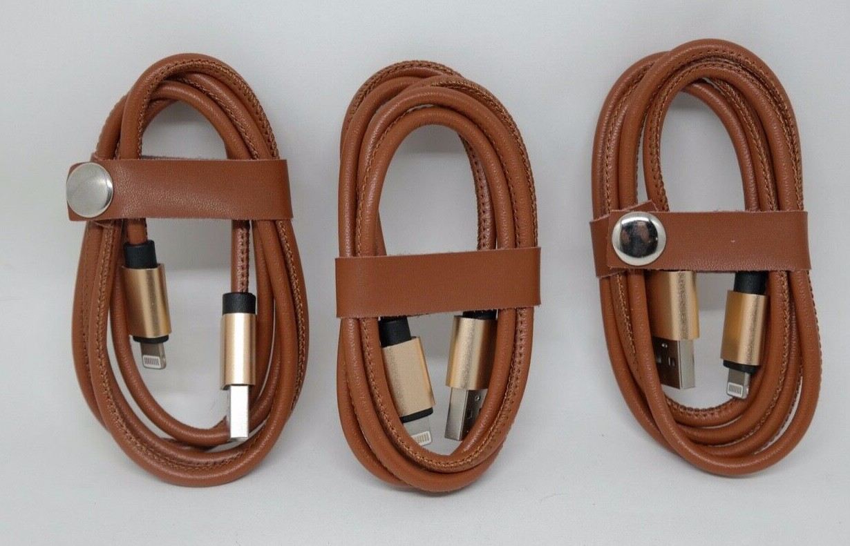 3 PACK Leather 8 Pin Lightning to USB Cable Sync Data Charger Apple iPhone iPad