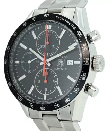Tag Heuer Men's 41mm Carrera Automatic Black + Red Chrono Watch! Ref: CV2014-2!