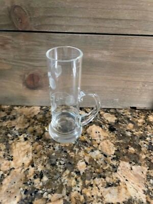 Vintage 4 inch tall clear shot Glass with handle etched flowers (601)
