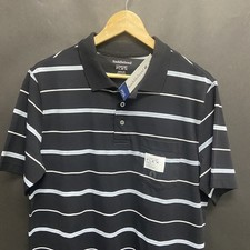 Mens Medium Saddlebred Comfort Flex Polo Shirt Black  Blue Stripe New 2c