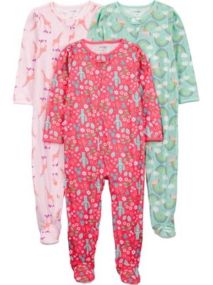 Simple Joys by Carter's Baby Girl's 3Pack Loose Fit Flame Resistant Polyester...