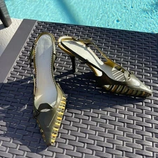 Nine-west Women's Green strappy slingback kitten heels size 9