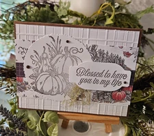STAMPIN UP CARD KIT -  PUMPKINS BLESSED TO HAVE YOU IN M CARD KIT MAKES 4 #LL-54