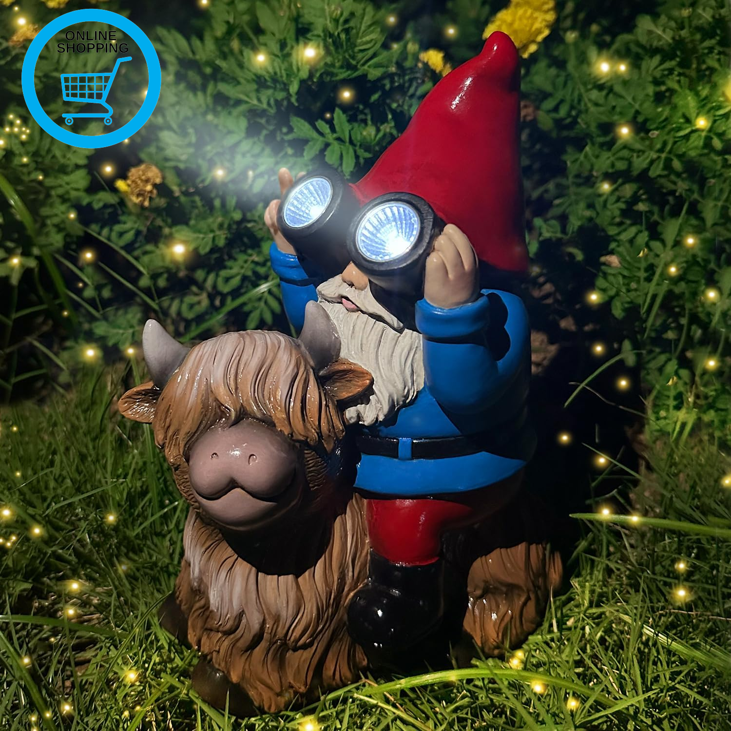 Solar Cow Gnomes Statue Garden Ornaments Outdoor Decorations Gnome Sitting on Hi
