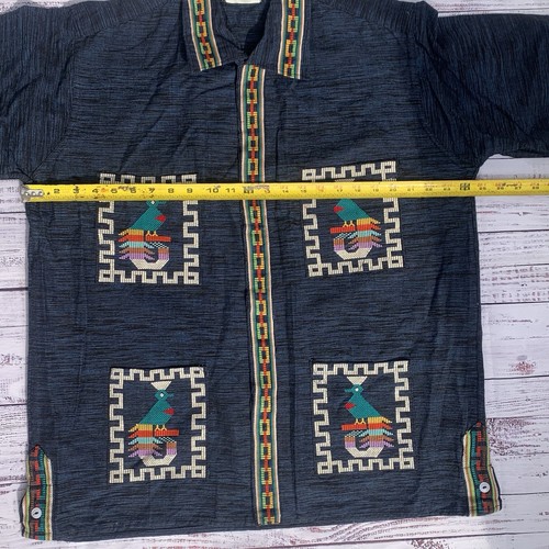 Vintage Guatemalan Handwoven Embroidered Aztec Quetzal Bird Shirt Folk Art - Picture 5 of 6