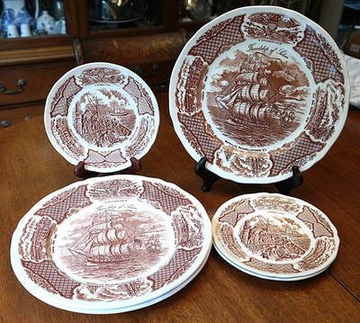 *Set of 6* Alfred Meakin ''Fair Winds'' Brown 3 Dinner & 3 Bread Plates England