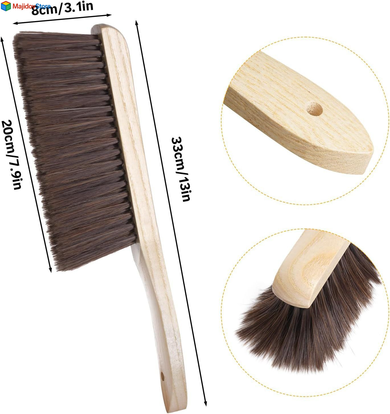 2 Pieces Wooden Handle Bench Brushes Horse Hair Brushes Soft Bristles Dust Br...