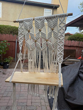 Handcrafted Macram  Swing Wall Hanging with Wooden Seat, Beads  Rod