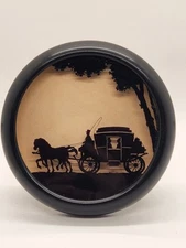 Vintage 1930's C & A Richard's Silhouette Round Framed Of  An Old Coach