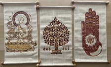 Handmade Thai  Wall Hanging 49x30cm Buddha Hamsa Tree Chiang Mai Decor