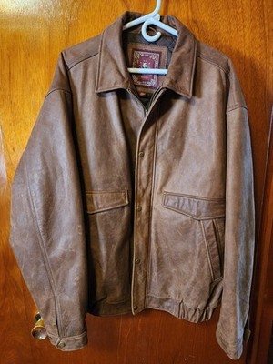 Men's 2XL The Territory Ahead Brown Distressed Lined Full Zip Leather Coat