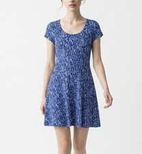 MICHAEL Michael Kors Womens Shift Dress Large Blue White Abstract Short Sleeve