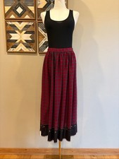 Vintage Ralph Lauren Red Plaid Wool Pheasant Equestrian Maxi Skirt size 12