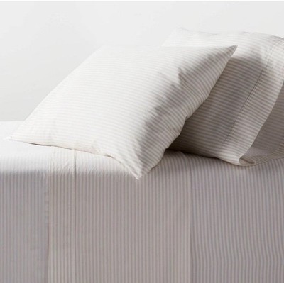 Threshold Twin/Twin XL Khaki White Stripe Organic Cotton Percale Sheet Set