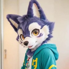 Fursuit Long haired Dog Fox Mascot Party Halloween Fur Cosplay head