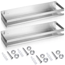 2 Pieces Stainless Steel Shelf Bathroom Shower Floating Shelves Wall Mounted ...