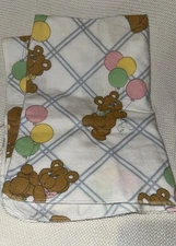 Vintage Tailored Baby Receiving Blanket Bear Holding Balloons Blue Stripes USA
