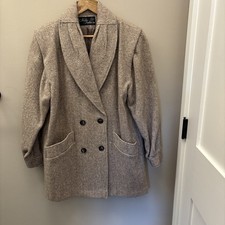 Noble Fashions Made In USA Womens Wool Nylon Blend Tweed Coat Vintage Grey 12