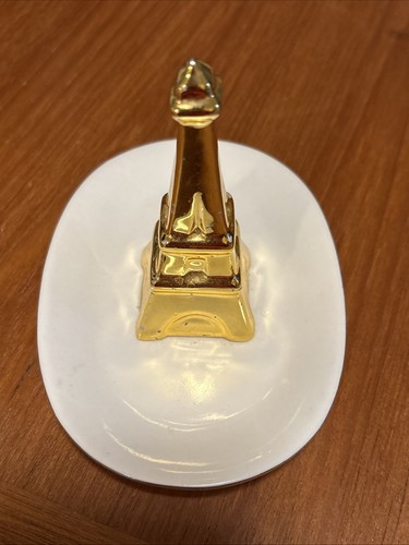 Sue Schlabach Jewelry trinket dish Gold Tone Eiffel Tower Paris Ring Holder 4" - Picture 2 of 4
