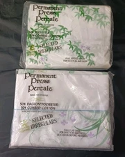 Vtg West Point Pepperell Full SHEET SET Green tree Purple Percale Irregular
