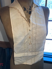 Authentic Vtg Edwardian/1920s Ivory Linen Dickie Dress Collar Crochet buttons