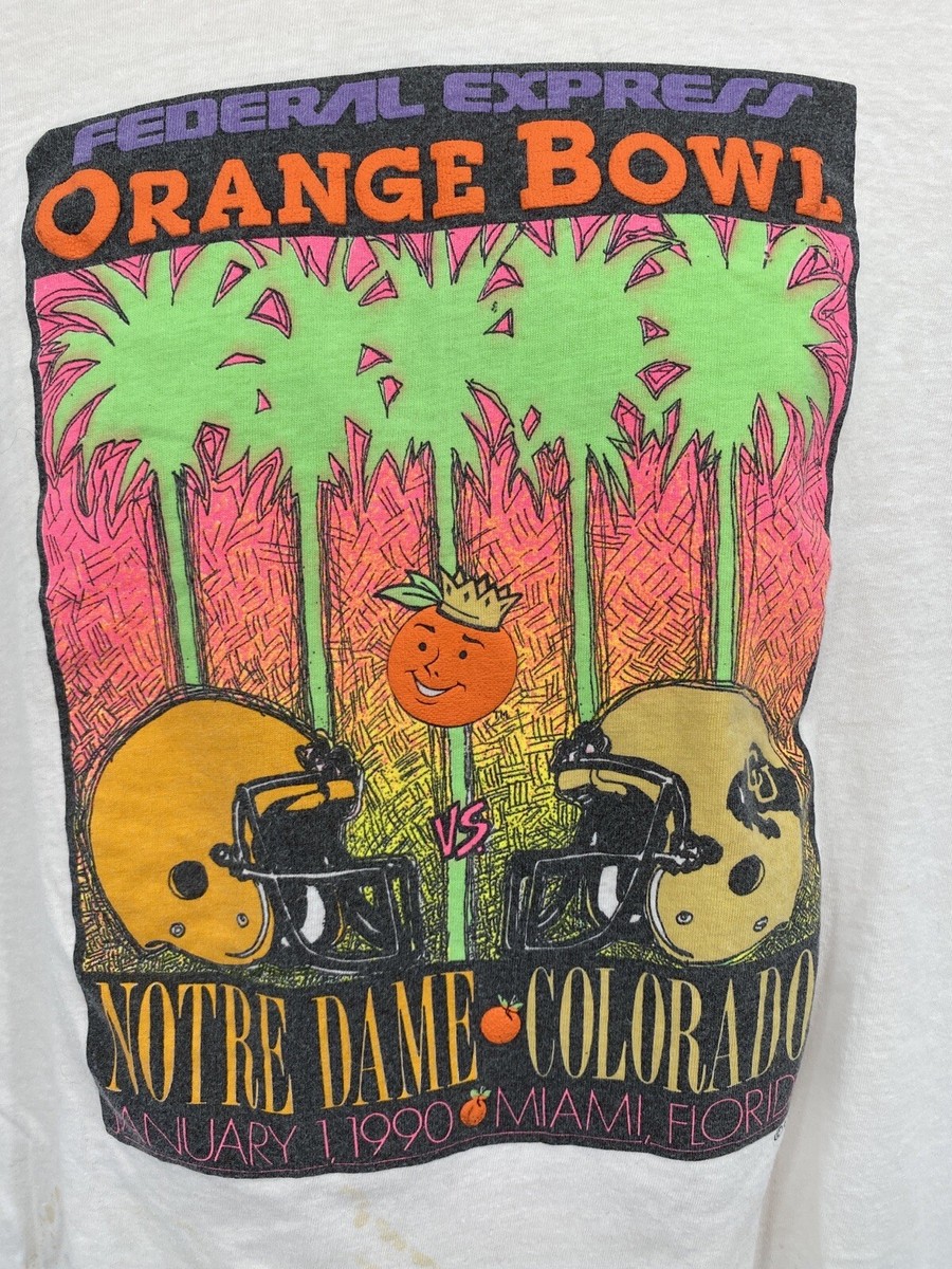 Vtg 1990 Fed Ex Orange Bowl Notre Dame v CU Miami FL White T-Shirt Mens  Size 3XL