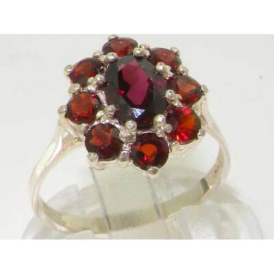 Massiver 14 kt Weißgold natürlicher Granat Damen Cluster Ring-Größen J bis Z