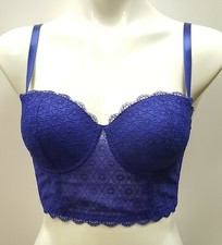 Blue bustier half corset bra crop top floral pattern embroidery