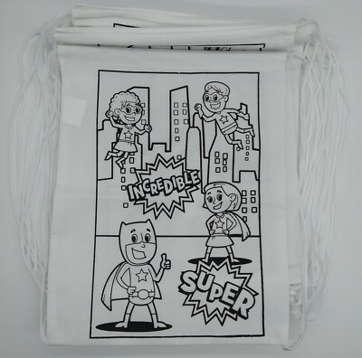 12 Superhero Color Your Own Backpack Cinch bag birthday party Nylon 12x15