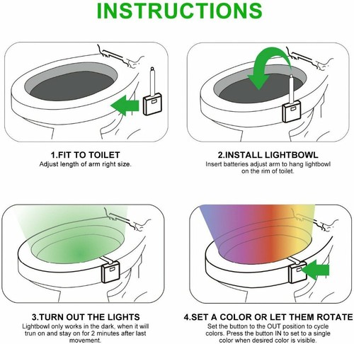 8 Colour LED Toilet Bowl Night Light Motion Detector Bathroom Potty Seat Lamp - Picture 9 of 12
