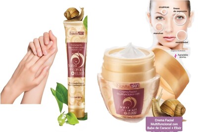 CREMA FACIAL MULTIFUNCIONAL CON BABA DE CARACOL MAS ELIXIR Y CREMA PARA MANOS