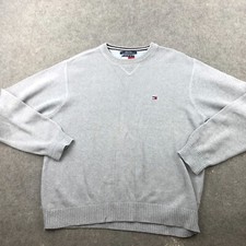 VTG Tommy Hilfiger Sweater Mens Large Gray Knit Crewneck Knit Flag Logo 