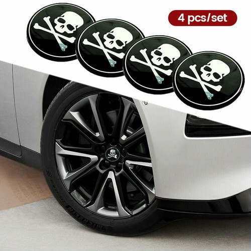 4Pcs Universal Cross Bone Skull Cap Sticker Car Parts Wheel Hub Center Cap Cover - Picture 7 of 12