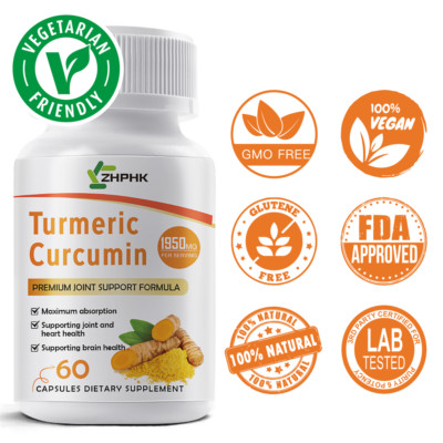 Organic Turmeric Curcumin with Ginger Black Pepper 60ct Joint Pain Max Strength