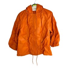 Orange Leather Jacket Chi By Falchi Size L Full Zip Hood Matching Silk Scarf New