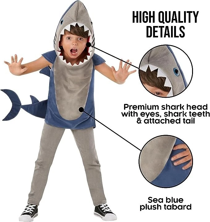 Disfraz de tiburón blanco grande para niños túnica de Halloween talla M L Foto 3 de 4