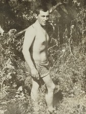 Shirtless Guys Trunks Bulge Muscle Affectionate Men Gay Interest Old Photo #38
